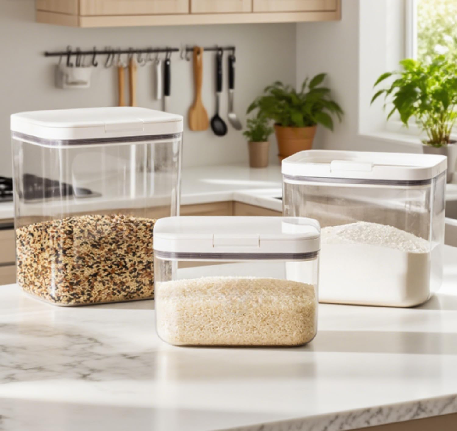 Contenitore per detersivo, contenitore per bucato, contenitore ermetico riutilizzabile, per perline di bucato, polvere di bucato, farina di riso, 5,5 l, trasparente e bianco