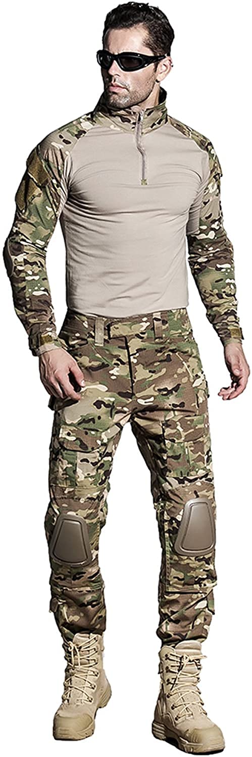 Lilychan Costume militaire tactique à manches longues pour homme - Uniformes indéchirables - Chemise et pantalon - Coudières et genouillères