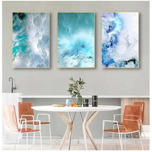 SOBMQ Poster-Abstract Wall Pictures and Prints Picture Modern Blue Marble Wave Wall Art Canvas Painting Nordics for Living Room Bedroom Decoration-50 * 70cm-3PCS (No Frame)