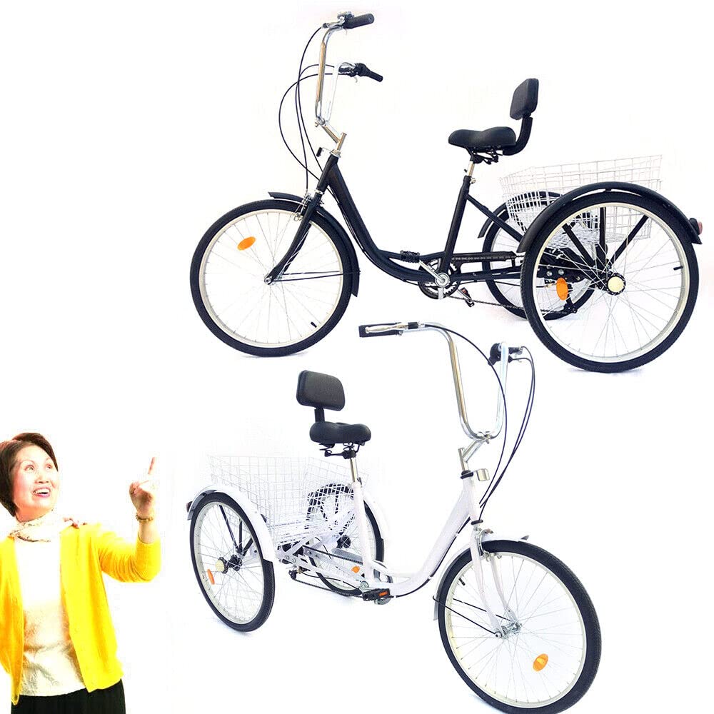 Aohuada Tricycle Pour Adulte 24 ", 3 Roues, 6 Vitesses, Avec Panier à