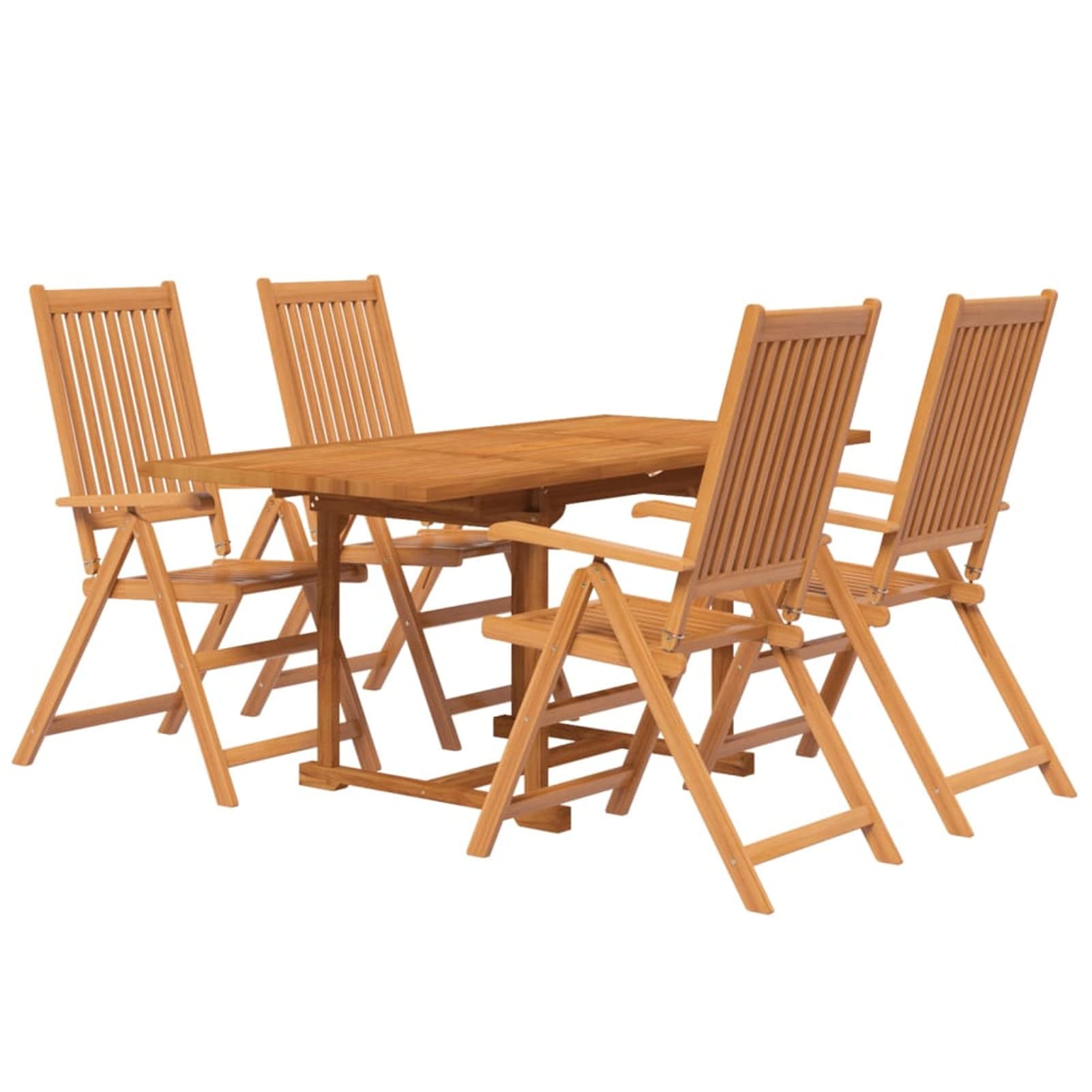 IKAYAA Conjunto de Jardín de Madera de Acacia Comedor de Exterior Incluye 1 Mesa y 4 Sillas Plegable y Respaldo Ajustable en 5 Niveles para Terraza Patio #4