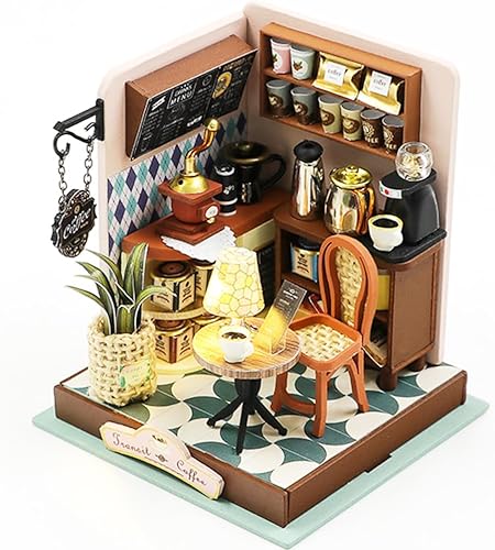 Lannso Kit de casa de muñecas en miniatura, kit de casa de muñecas con cubierta a prueba de polvo, mini casa de muñecas de madera hecha a mano para