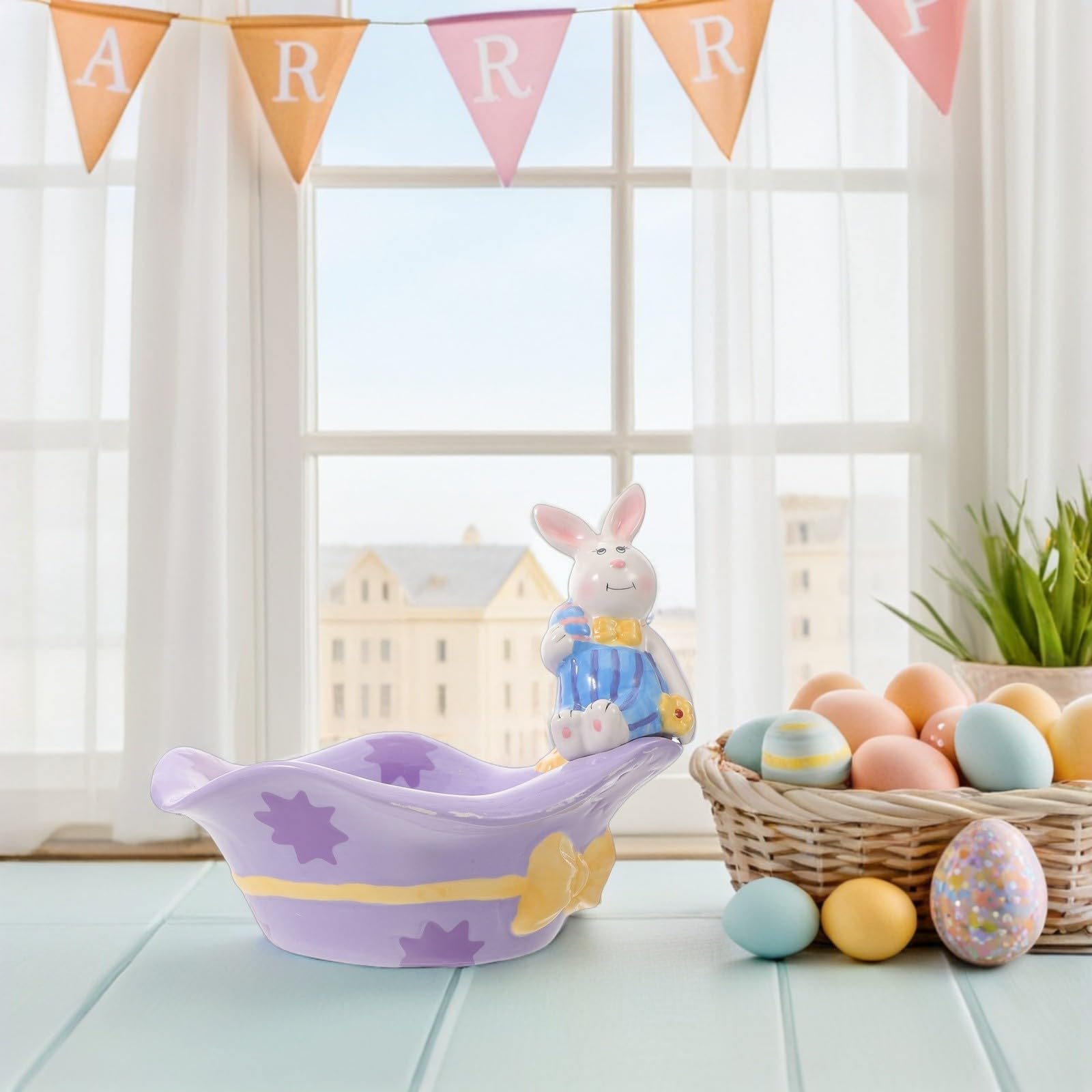 VOSAREA Ciotola Coniglio in Ceramica Pasquale per Caramelle e Snack | Design Festivo a Forma di Coniglio, Finitura Ceramica, per Decorazioni di Pasqua e Feste Primaverili