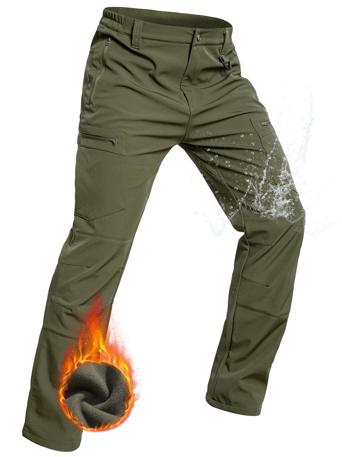 NAVEKULL Men's Fleece Lined Hiking Pants Softshell Water Resistance Snow Ski Pants Winter Outdoor Tactical Cargo Trousers