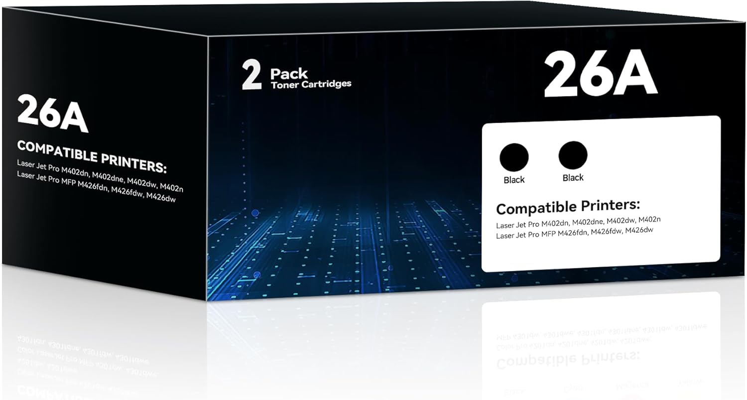 CF226A 26A Black Toner Cartridges 2 Pack Works for Pro M402dn M402n M402dw Pro MFP M426fdw M426fdn M426dw Series Printer Compatible Replacement for HP 26A CF226A 26X CF226X (Black)