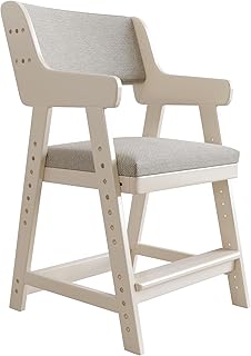 BALANBO Wooden HighChair Adjustable Highchair for Toddlers to Teens with Steps Kids Dining Chair Study Chair with Removable Cushion (White)