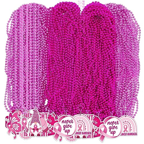Collier de perles en ruban rose lot de 100 cadeaux pour sensibilisation au cancer du sein