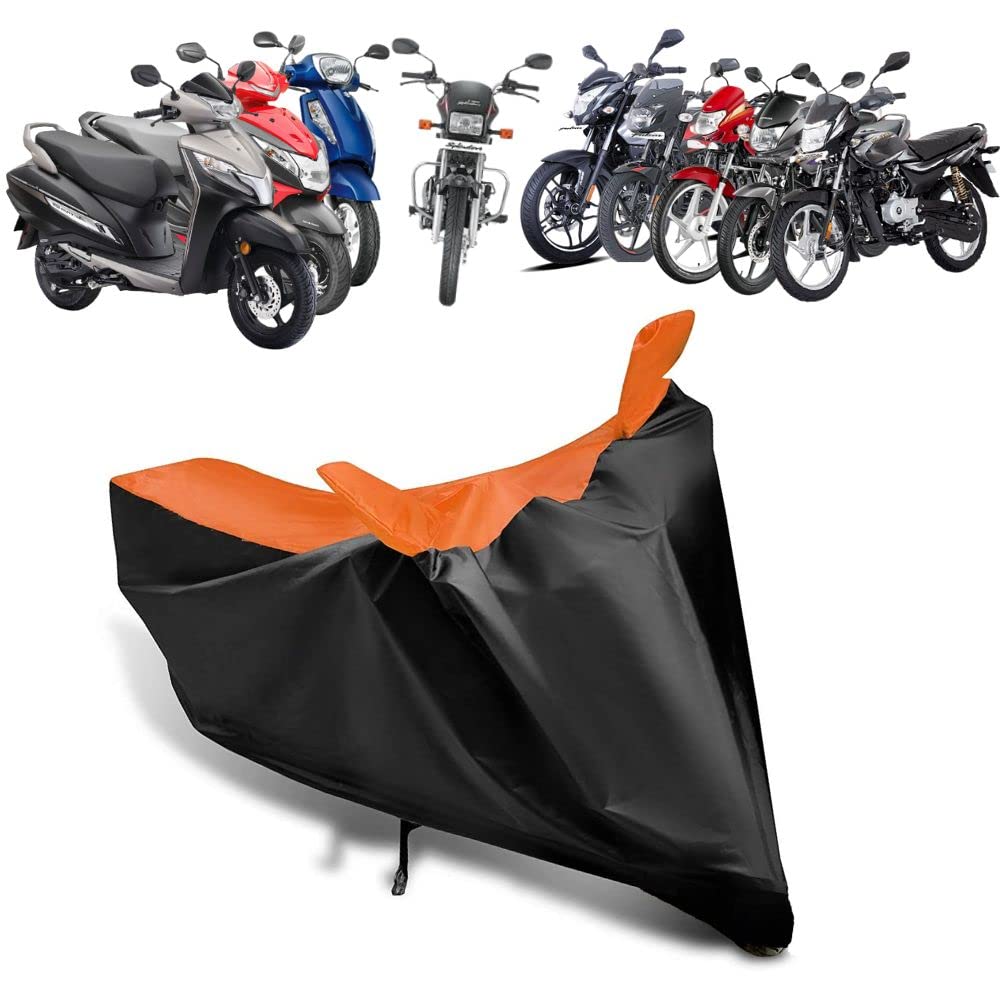 NG Auto Front 100% Water Resistant & Dust Proof Universal Full Body Cover for All Two Wheelers Upto 180 CC Bike, Scooty/Scooter Cover for Honda Activa 6G, Splendor Plus, Pulsar, Etc (Orange & Black)