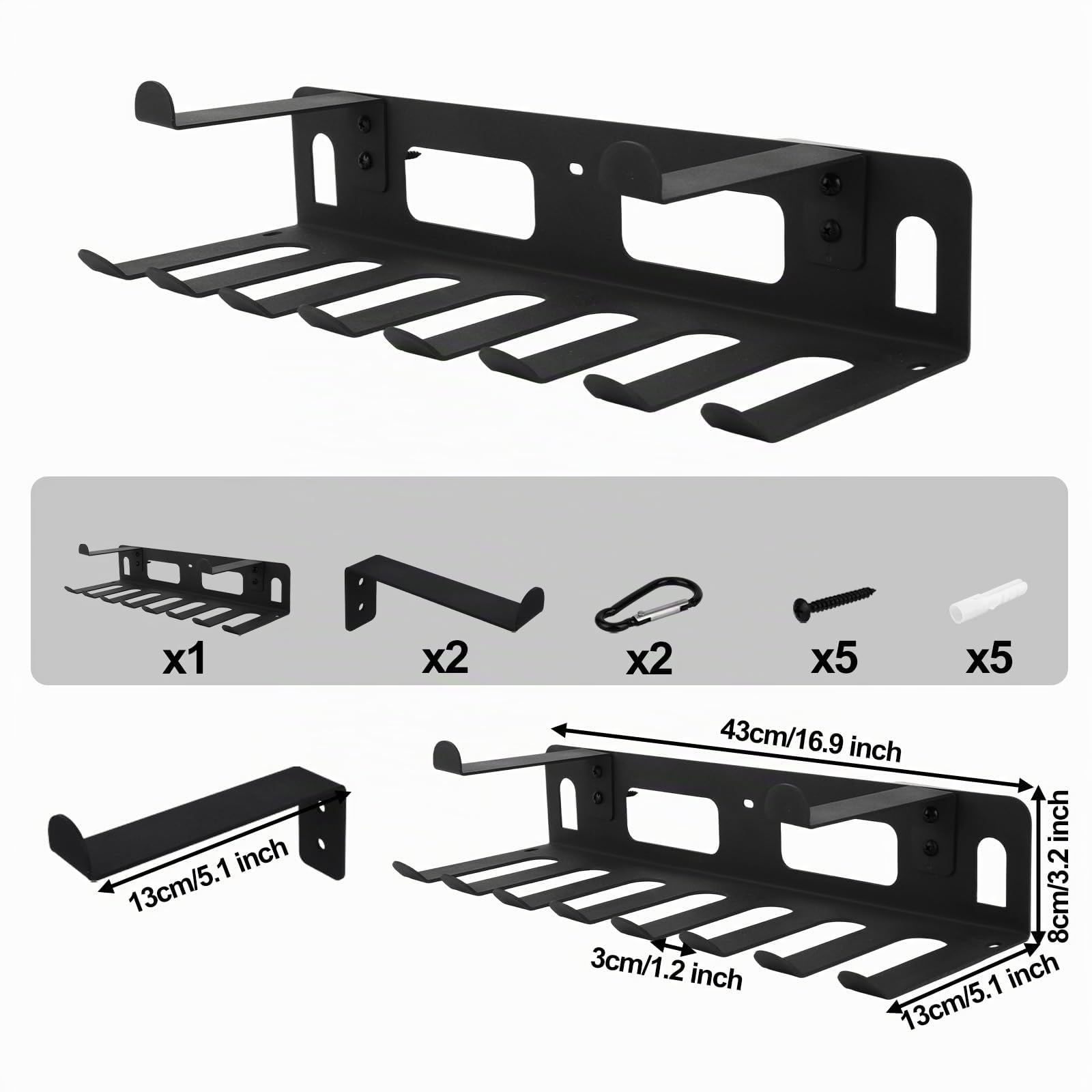Estante Multiusos para Equipos Gimnasio, Organizador Acero Inoxidable Montaje Pared con Tornillos Accesorios para Gimnasio Casa Como Rodillos Espuma Bandas Resistencia y Esterillas Yoga (Negro)