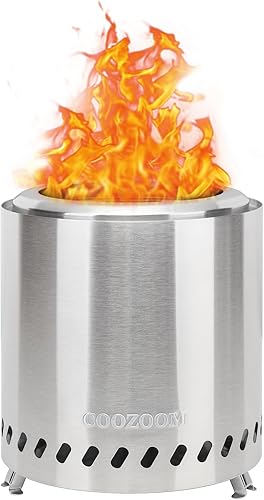 Chimenea portátil de mesa mini estufa de acero inoxidable de 8.6 pulgadas con soporte, fogata de mesa de bajo consumo de humo alimentado por pellets