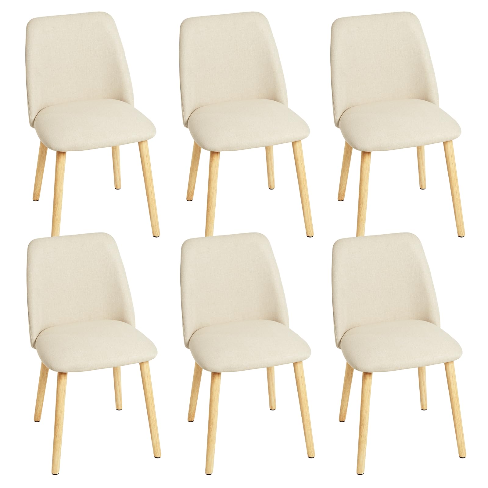 Juego de 6 sillas de Comedor con Patas de Madera y tapizadas de poliéster, para Comedor, Cocina, Oficina, Crema