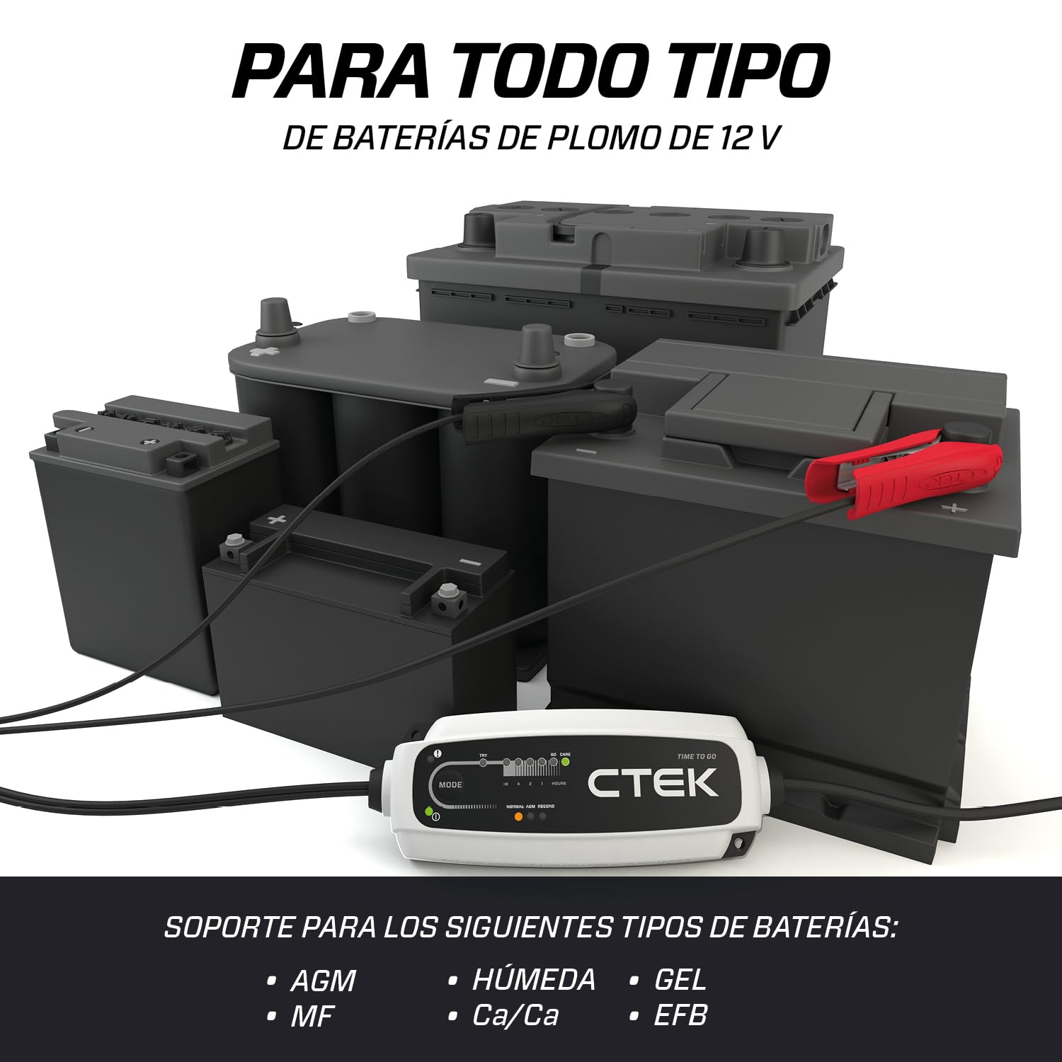 CTEK CT5 Time TO GO Cargador Batería 12V 5A, Mantenedor De Batería, Contador Regresivo, Indicador De Inicio, Compensación De Temperatura Incorporada, Modo De Reacondicionamiento Y Opción AGM Dedicada