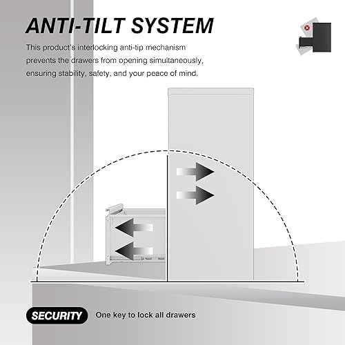 Miniatura 12 de Archivador de 4 cajones con cerradura, archivadores de metal, archivador vertical pequeño archivador de acero con cerradura para oficina en casa