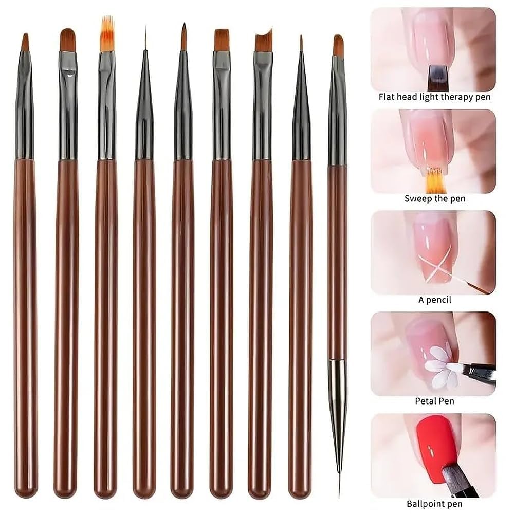 9 Pcs Dual End Nail Art Pen Brush Acrylic Round Flat Painting Drawing Liner Tools - Nail Art — view 7