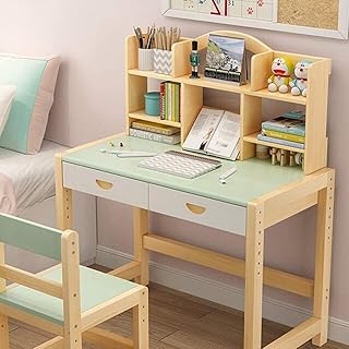 DSHUJC Set scrivania e Sedia per Bambini in Legno massello Regolabile in Altezza Scrivania per Studenti con cassetto Estraibile, Astuccio per Le matite, leggio | Works