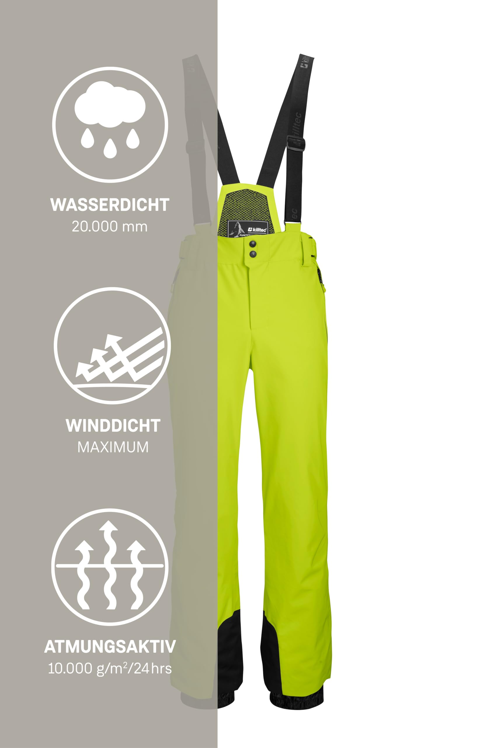 Killtec Herren Skihose Funktionshose mit abnehmbaren Trägern Kantenschutz Schneefang Beinventilation Ksw 82 Mn Ski Pnts
