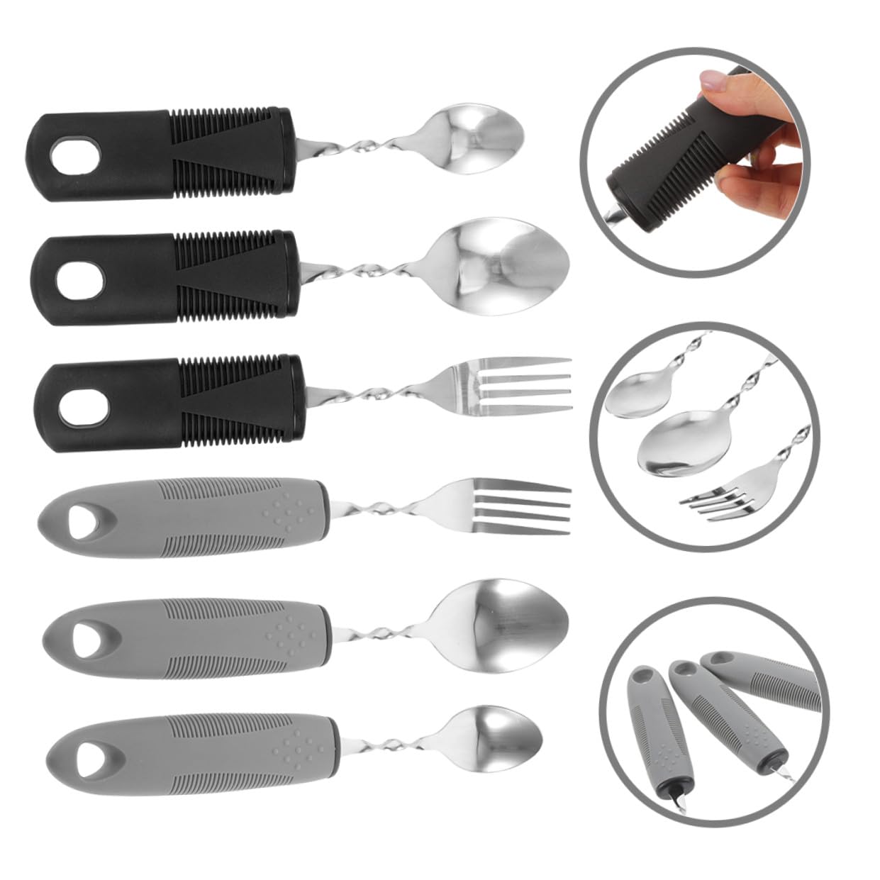 Cubiertos Portátiles 6 Piezas Mango Antideslizante y Plegable de Acero Inoxidable para Personas Mayores y Discapacidad, Utensilios Adaptables para Alimentación Diaria y Rehabilitación