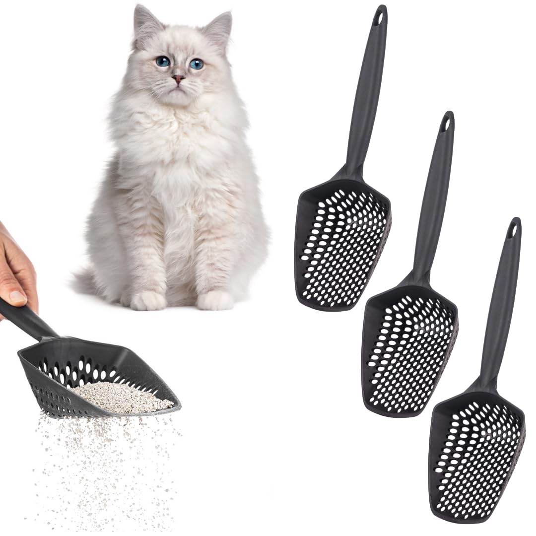 EYNEL Set of 3 Cat Litter Scoop with Small Holes for Fine Litter Hanging Handle Deep Reptile Terrarium Sand Sifter