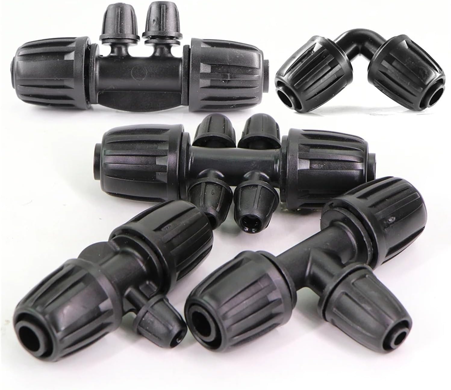 Set di 10 connettori di bloccaggio per tubi da giardino in polietilene da 16 mm, a 4 vie, per giunzione tubi da 1/2 a 1/4 e 3/8 di pollice