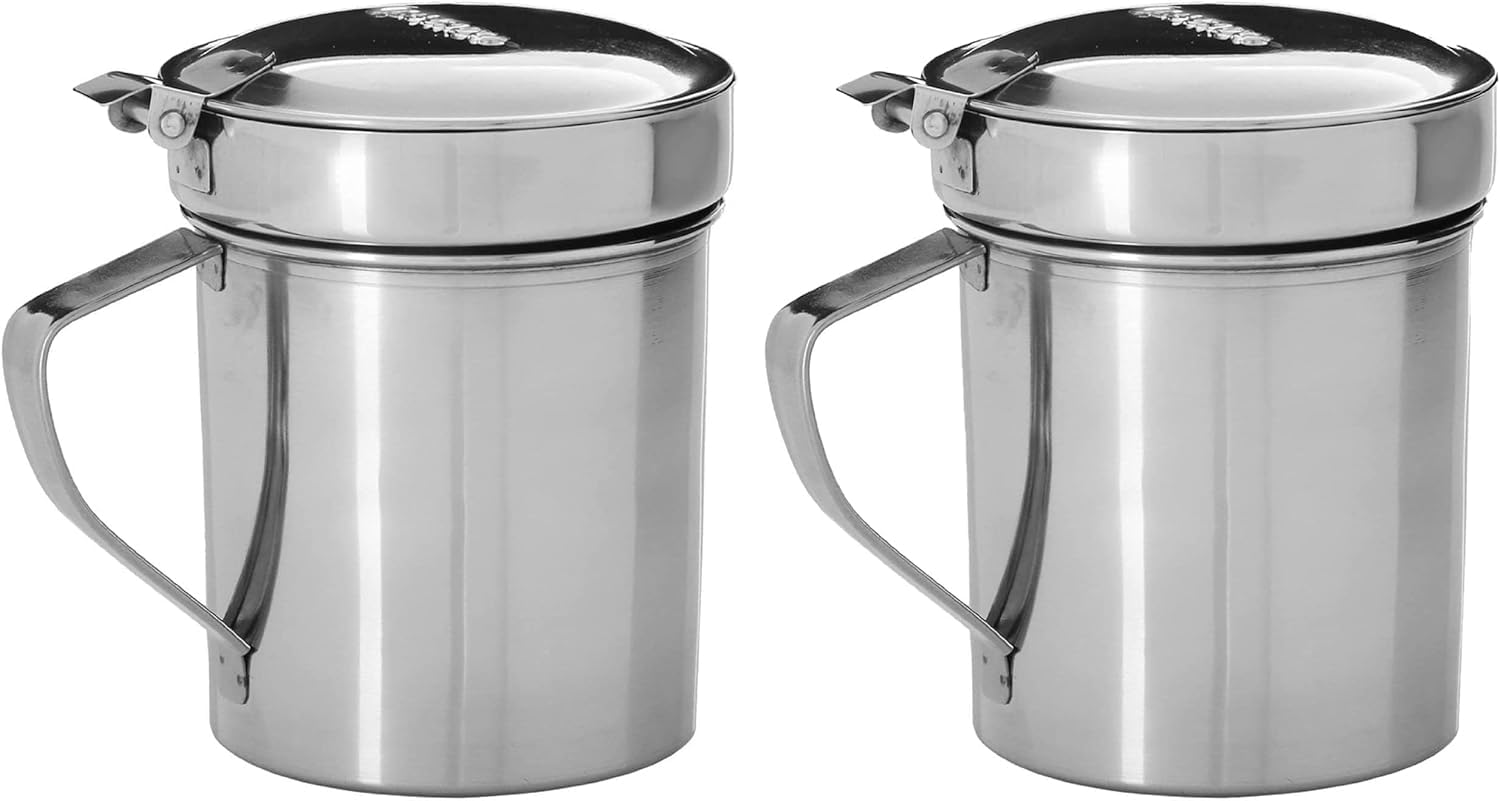 Genérico Pack 2 Aceiteras para Aceite Usado Acero Inoxidable para Cocina 550ML con Filtro Metálico/Recipiente para Aceite Usado de Cocina y Grasa/Grasera Cocina Metálica 550ML 2Uds Metálico
