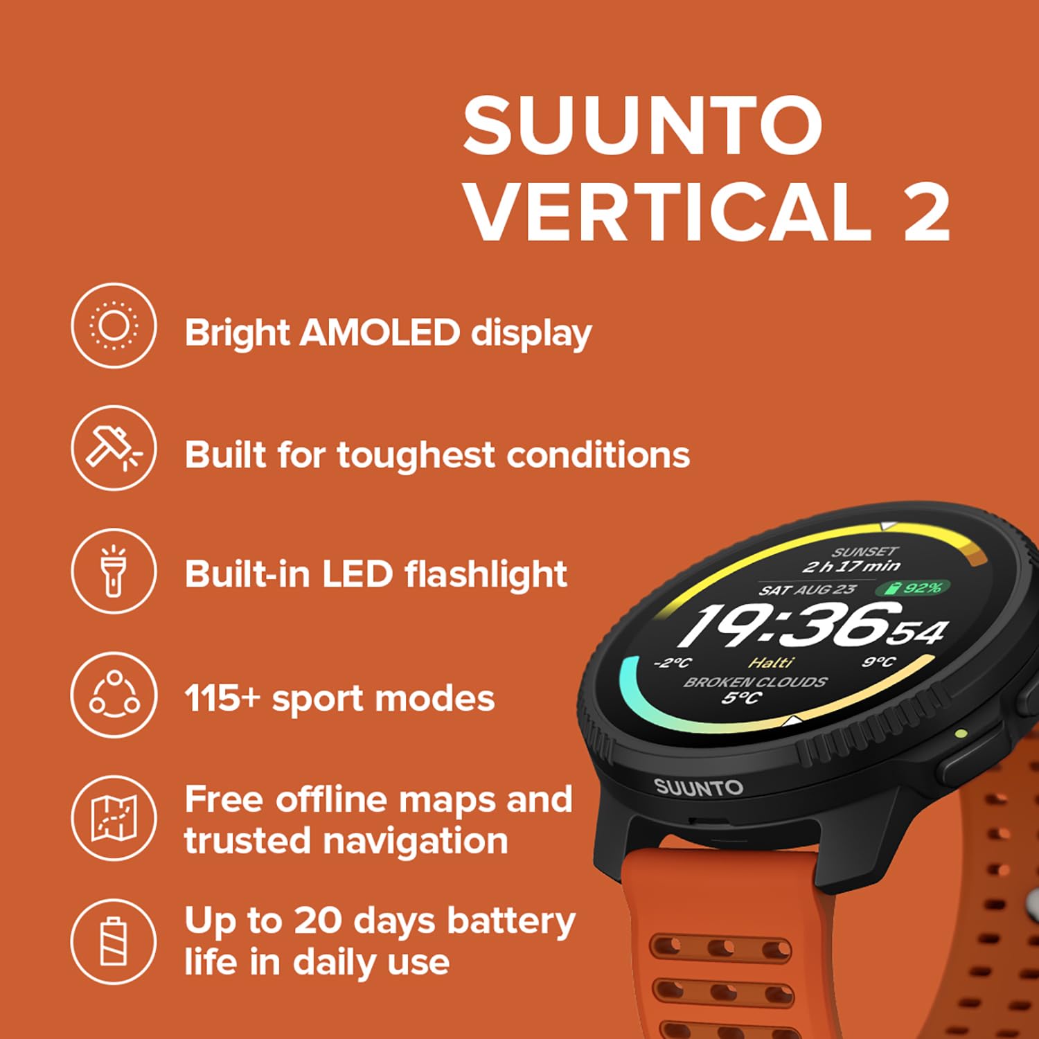 Amazon.com: SUUNTO Vertical 2 GPS Sport Watch, Bright 1.5” AMOLED