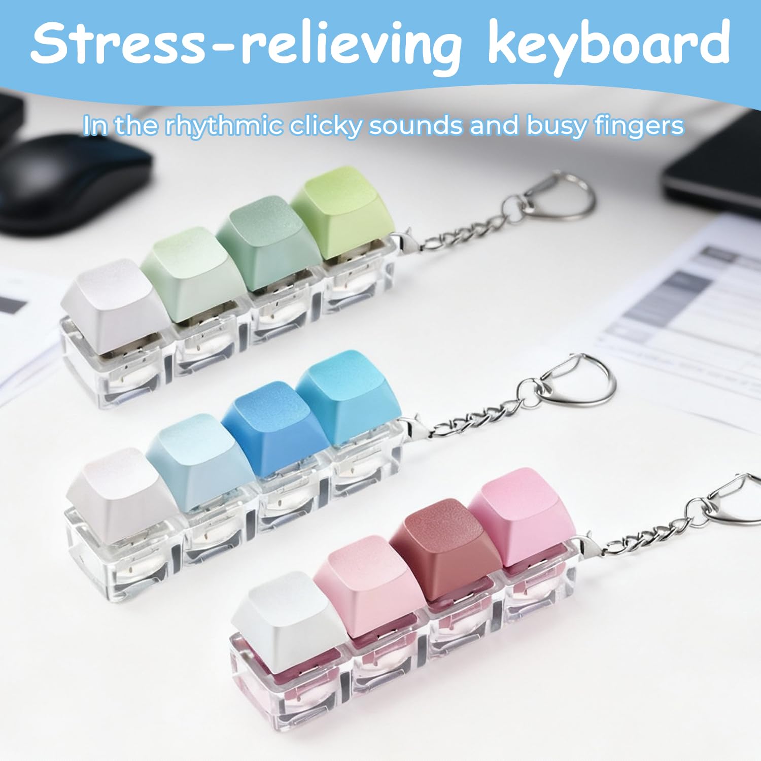3PCS Keyboard Fidget Keyring, Clicky Keyboard Fidget Toy - Image 3