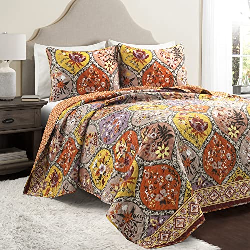 Lush Decor Juego de edredón Reversible de 3 Piezas de algodón de 3 Piezas, Color Mandarina y Lila, tamaño King Cover