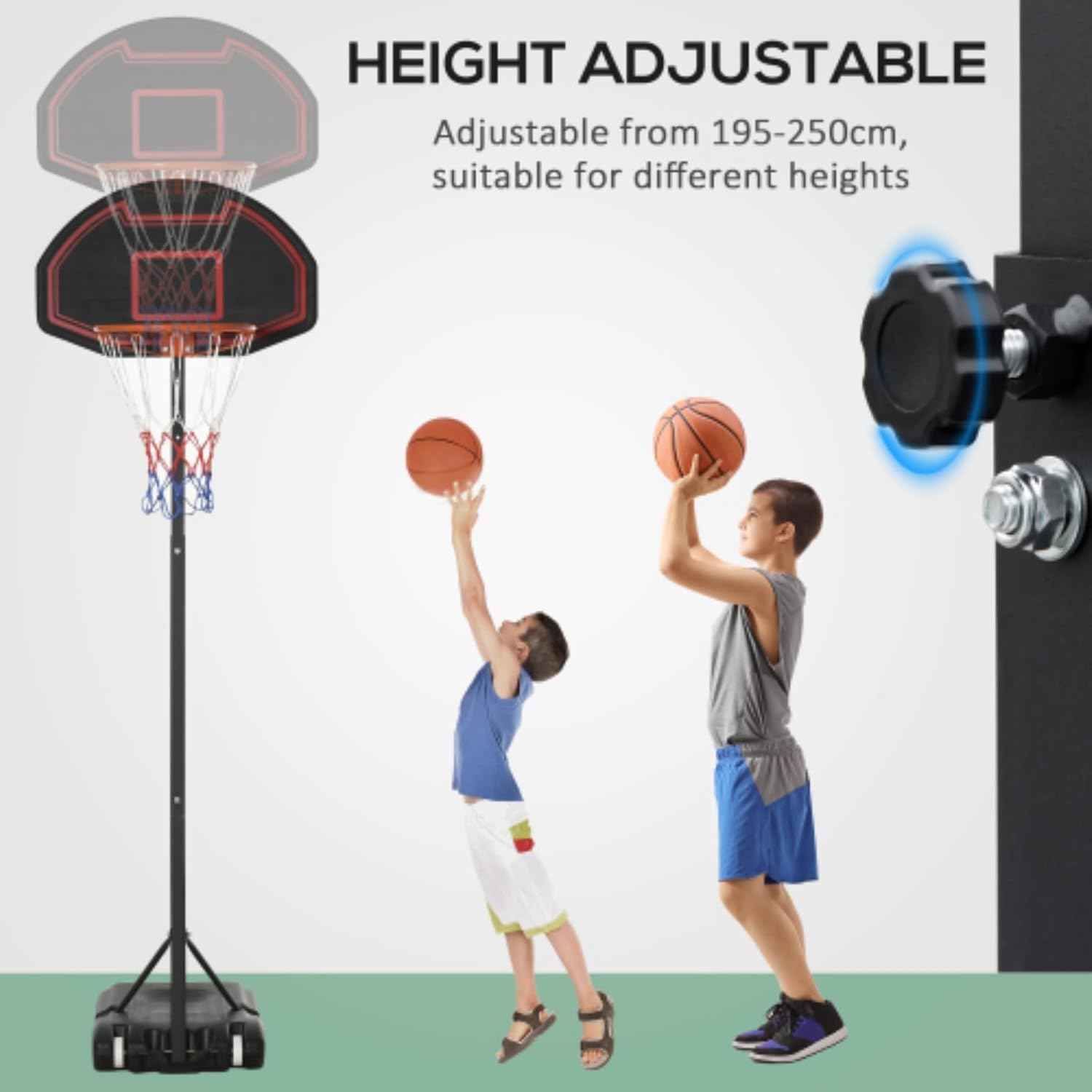 5.1-6.9 Ft Height Adjustable Basketball System, Portable Basketball Stand with 29" Backboard and Wheels, Suitable for Indoor and Outdoor Use, Black