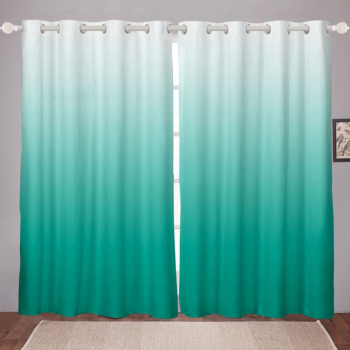 Ombre Curtains Ombre Effects Window Curtains for Bedroom Living Room Kids Girls Boys Gradient Marine Blue White Window Drapes,W52*L63