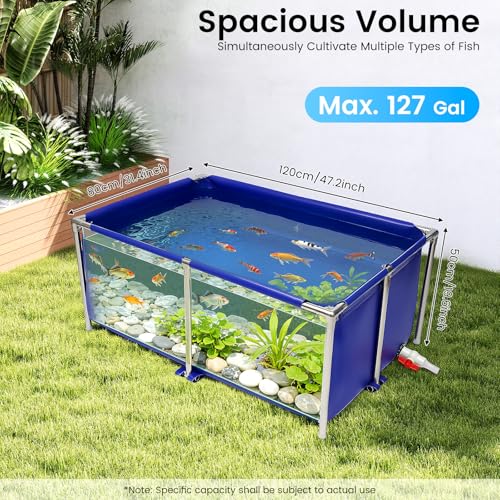 Image of Canvas Above Ground Fish Pond with Steel Frame, Drain Valve, Blue Aquarium Pool, Koi Pond, Foldable Water Storage, Display Show Tank