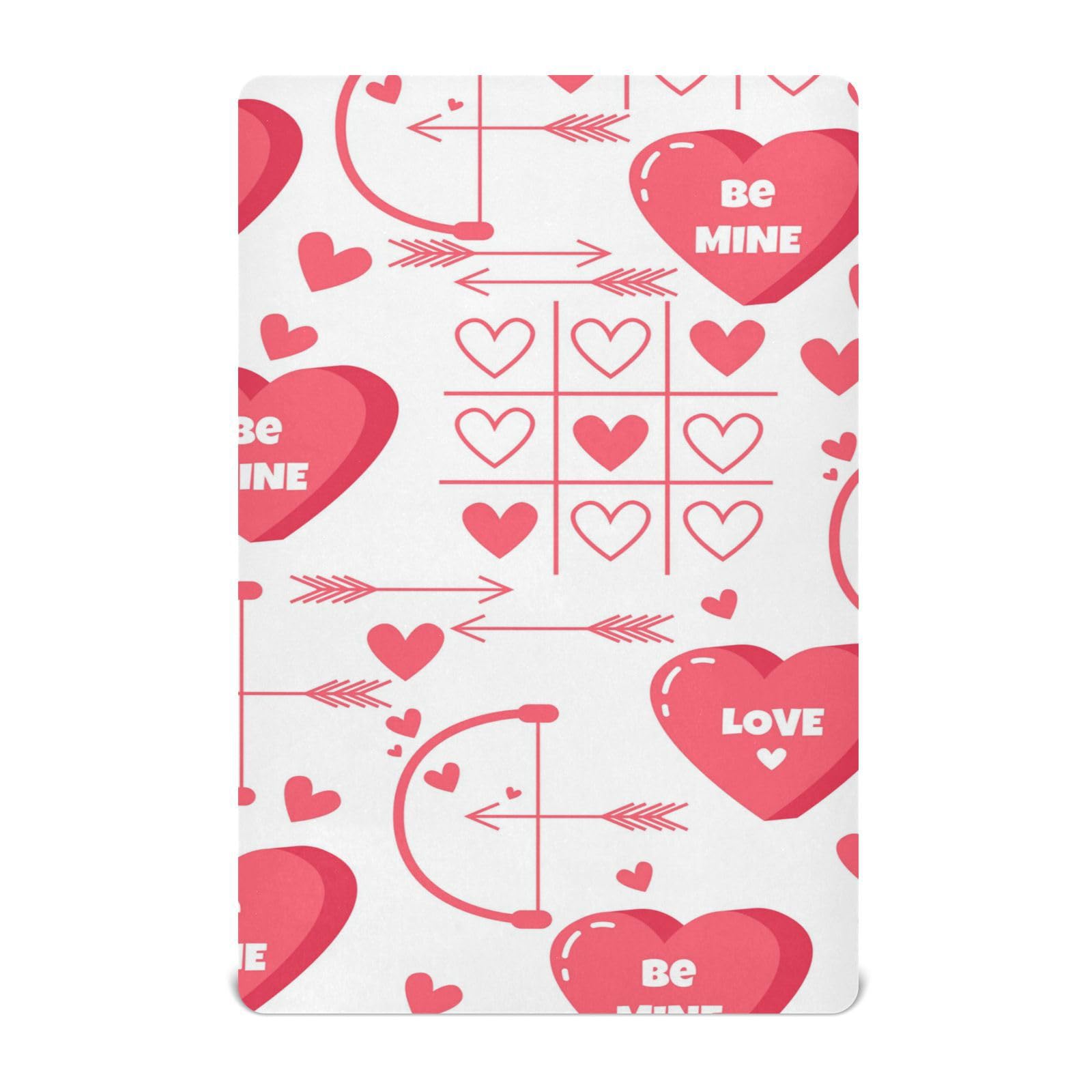 Moudou Valentine's Day Love Heart Playard Sheet for Boy Girls, Soft Breathable Fitted Toddler Sheet for Standard Playard Bed Mattress, 39 x 27 x 5 Inch