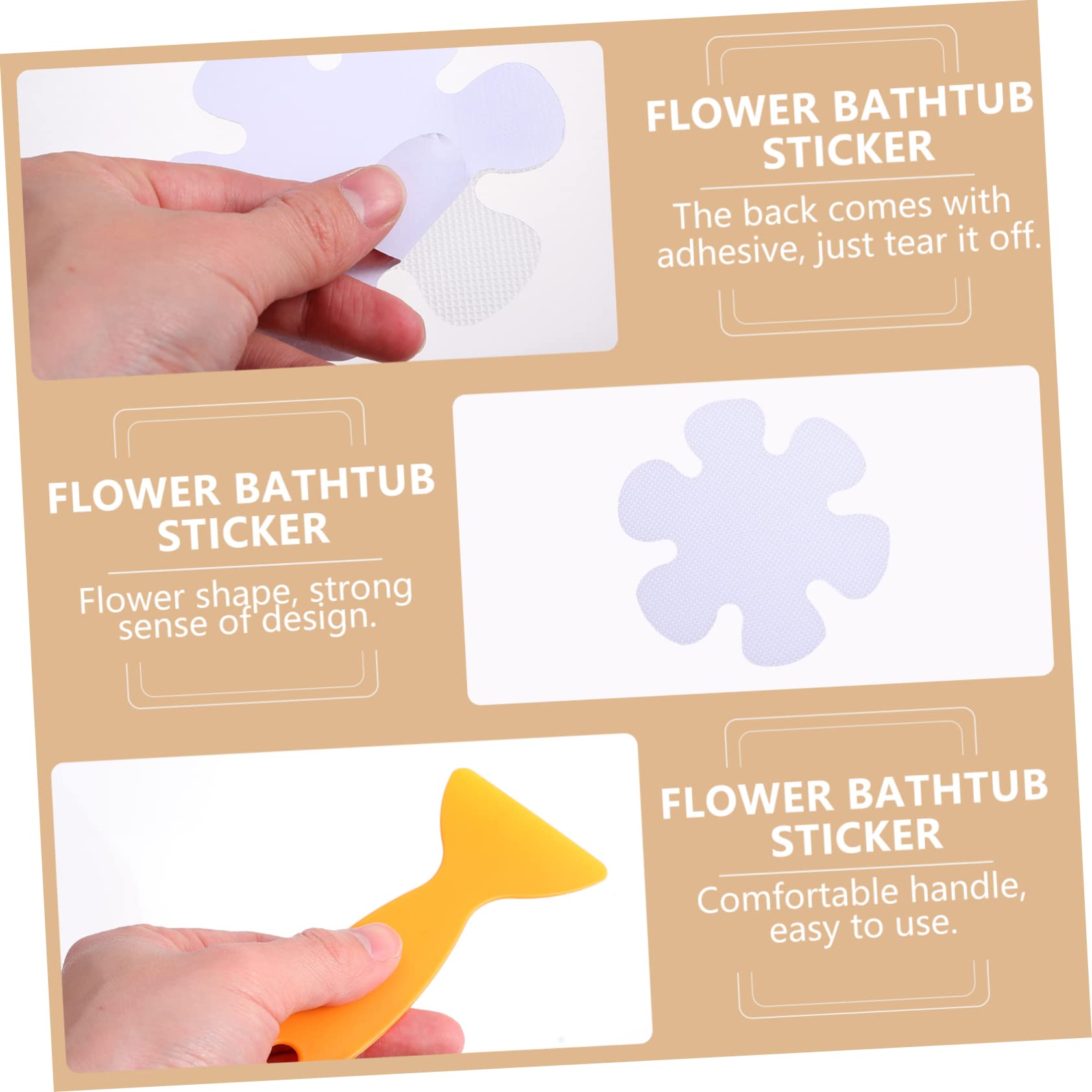 CONGARTENO 20Pcs Flower Shaped Non Slip Bath Safety Stickers Adhesive Decals for Shower and Bathroom Easy to Apply with Scraper Design for Enhanced Aesthetics