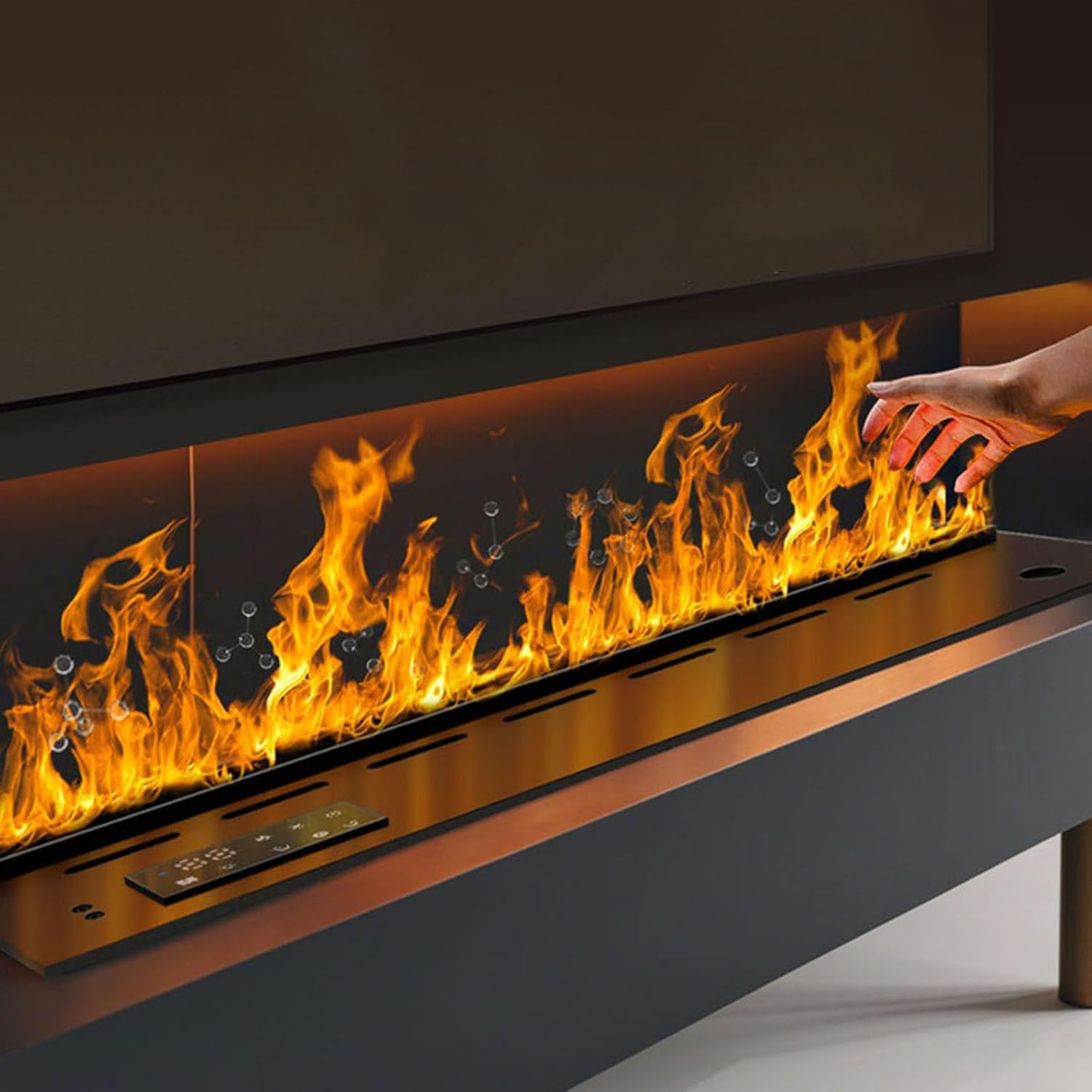 3D Water Vapor Fireplace - Atomized Fireplace Humidifier with 128 Flame Colors, Simulation 3D Fireplaces, 5 Brightness Levels, App/Remote/Touch Control & Automatic Water Refill