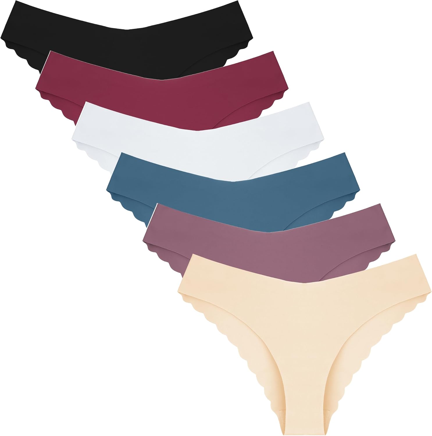 XI LIU Seamless Underwear for Women Scalloped Trim Bikini Panties No Show Panties Soft Strench Breathable Underwear 6 Pack - Image 8