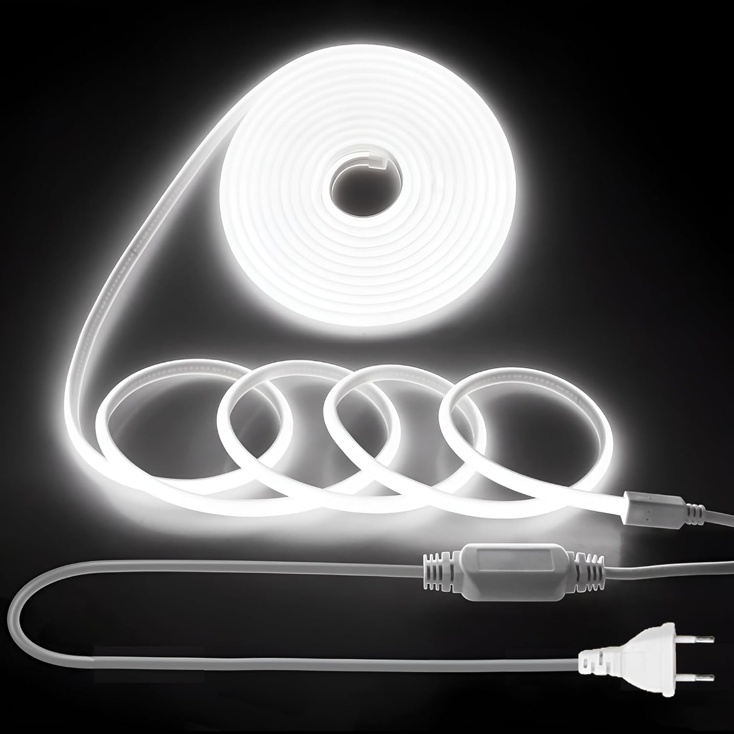 YeahBoom 4M COB LED Streifen,220V Direktanschluss mit Eurostecker,Kaltweiß 6000K,Hohe Dichte Flexibler Wasserdicht LED Strip,für Schlafzimmer Schrank Zuhause Party Dekoration