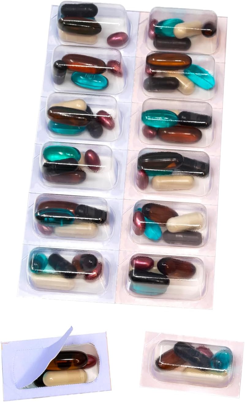 2 Time a Day Weekly Medication Controlled Dose Blisters, Unit Dose Cold Seal Blister Pack System Cards, Perforated to Easily Remove and Take Single Dose with You (XXL, 10, Count)