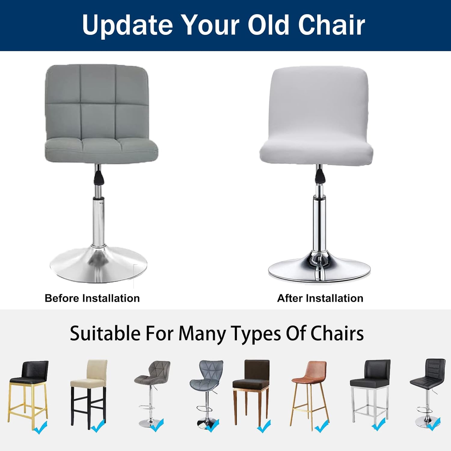 Bar Stool Cover Stretch, Soft Stool Cushion Slipcover with Backs Removable Washable Bar Stool Seat Covers Elastic Bottom for Dining Room -Orange-6 Pieces