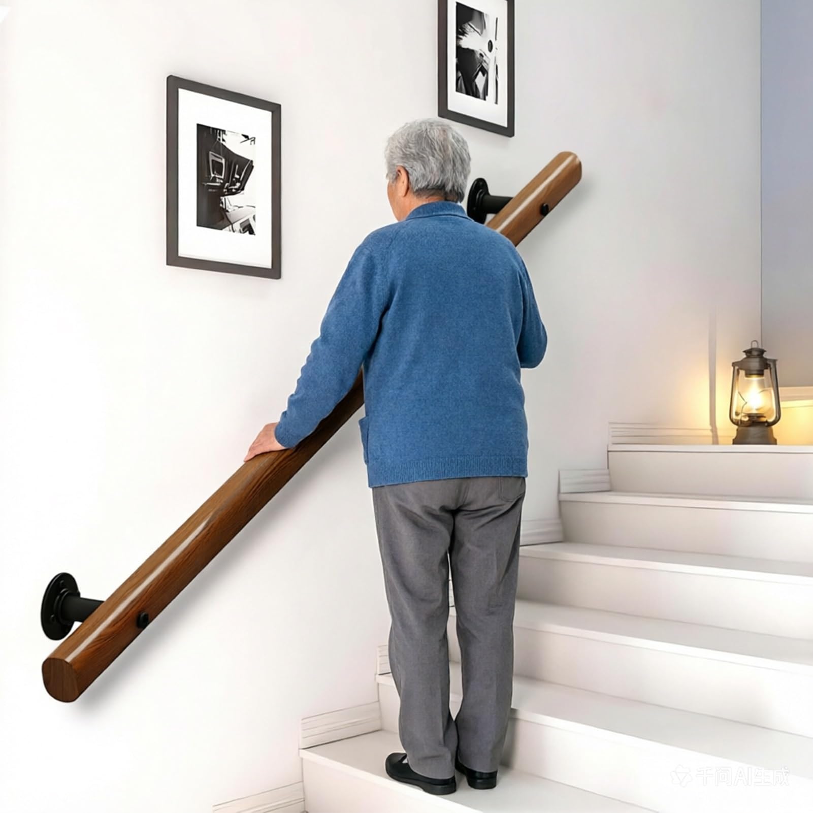 Dmchengma One Color Wood Stair Handrails Wall Mount Hand Railings For Stairs Indoor Outdoor, 30Cm - 450Cm Non-Slip Staircase Banister(10Ft/300Cm)