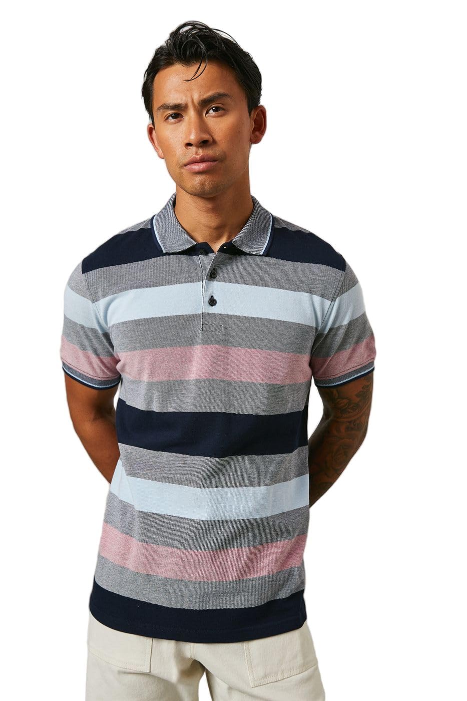 Maine Barbados Stripe Polo Shirt, XL, Rose