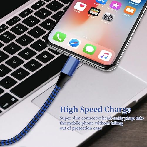 iPhone Charger [Apple MFi Certified] Lightning Cable 6PACK-3/3/6/6/6/10 FT Nylon Braided iPhone Charger Cord High Speed Cord for iPhone 14/13/12/11 Pro Max/XS MAX/XR/XS/X/8/7/Plus/6S/6/iPad(Blue)