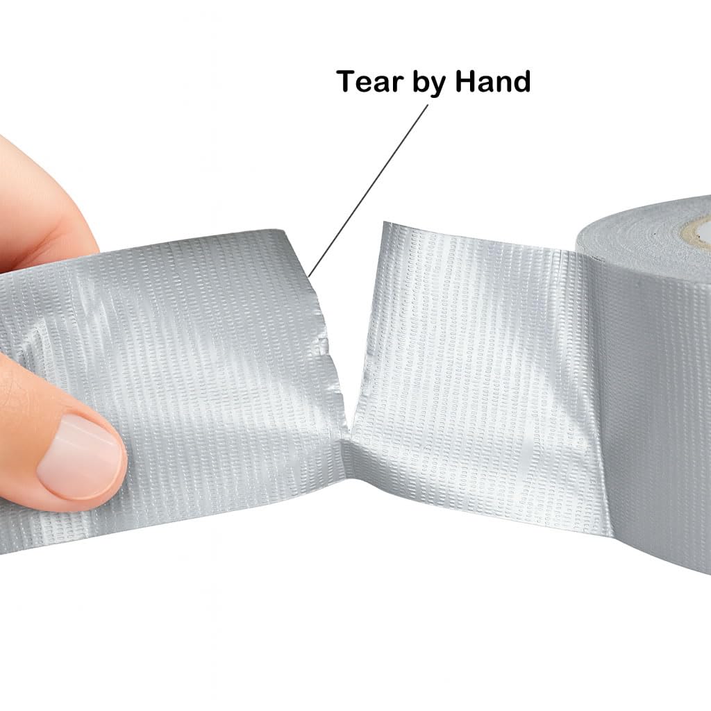 Silver Duct Tape - Heavy Duty Waterproof Tape 1.88 Inch Wide - Strong Adhesive, Extra Thickness, Tear by Hand - Great for Indoor & Outdoor Use, Moving Boxes, Repairs - 45 Ft image 4