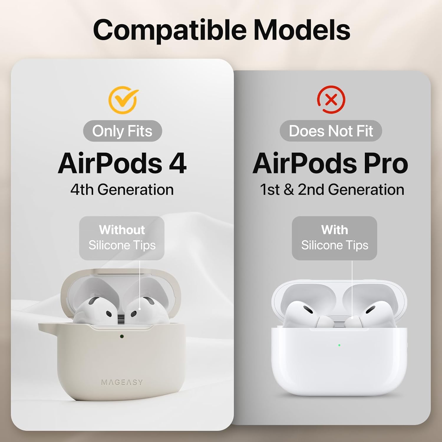 MAGEASY Designed for AirPods 4 Case - Shockproof Protective Case for AirPods 4, Stain-Resistant, Smooth & Skin-Friendly, Support Wireless Charging - Skin (Starlight White) AirPods 4 Starlight White