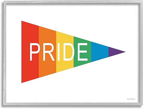 Stupell Industries Pride Phrase Rainbow Stripe - Bandera triangular con forma de banderín, diseñada por arte de pared enmarcado con letras y