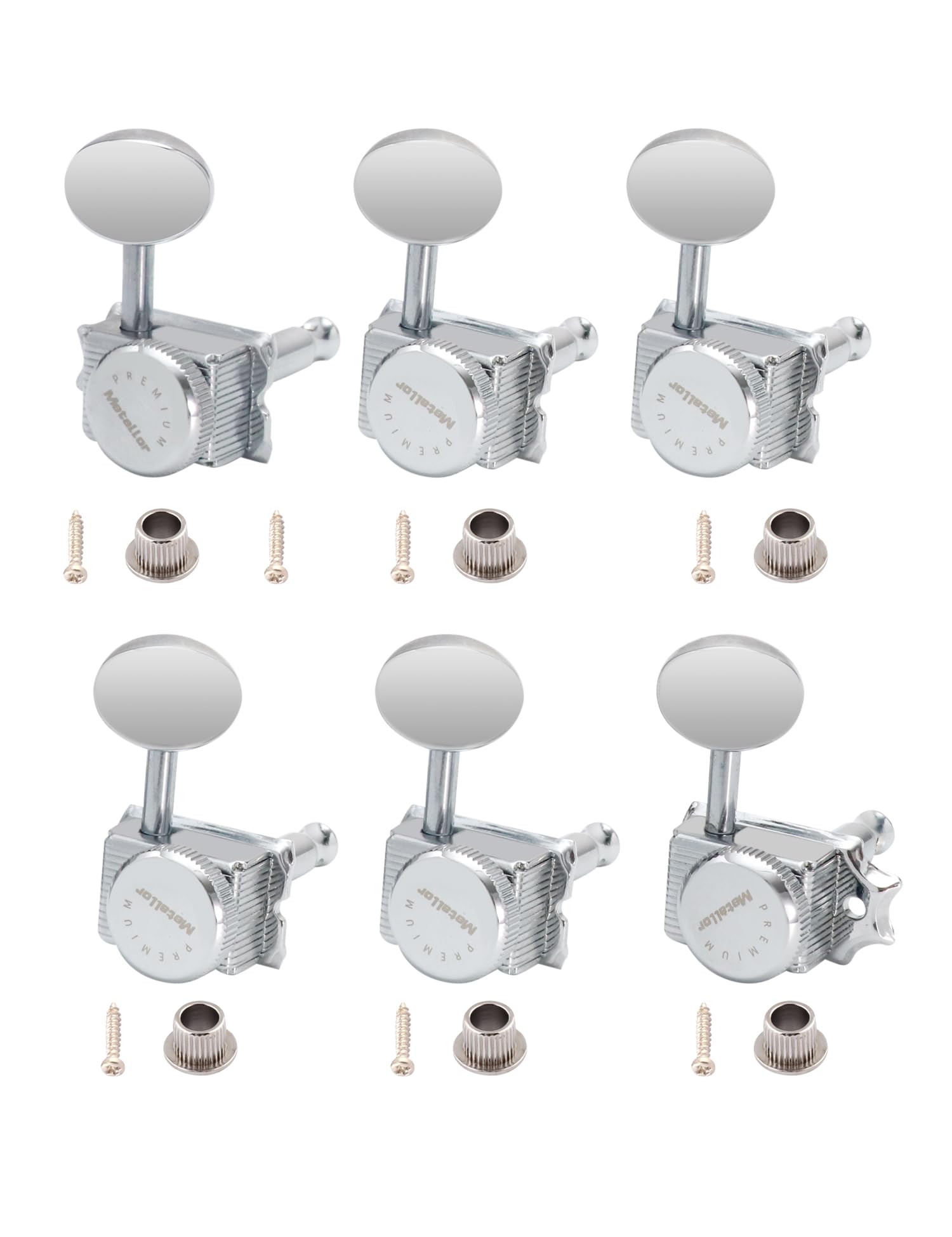 Metallor Vintage Locking Guitar Machine Heads Sealed String Tuning Pegs Tuners Tuning Keys 1:18 Gear Ratio 6 In Line for ST TL Style Electric Guitar or Acoustic Guitar Oval Nickle Buttons Chrome.