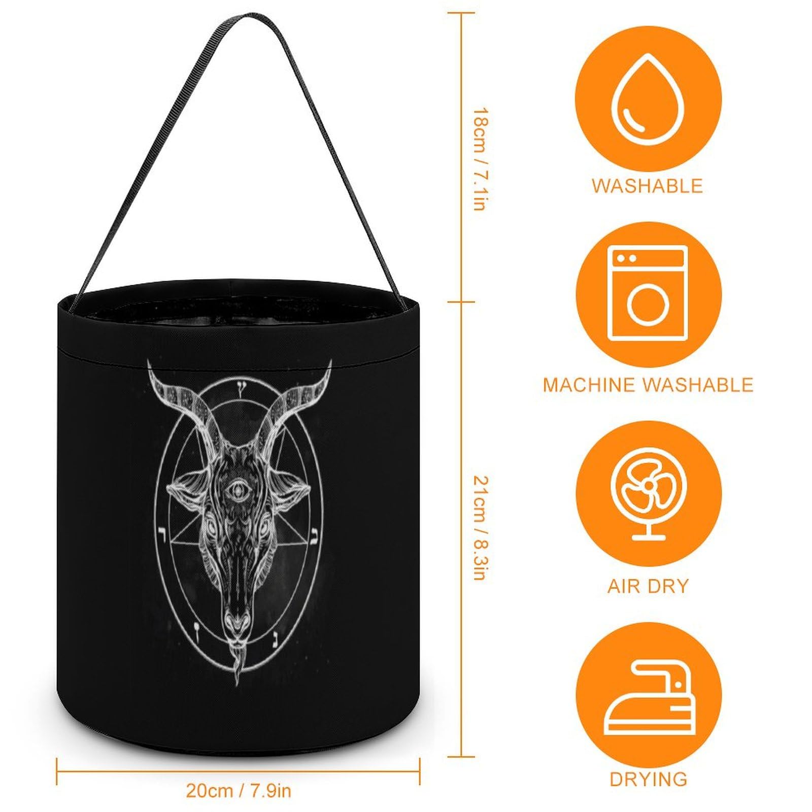 Pentagram with Demon Baphomet Satanic Goat Cute Easter Basket Bags Eggs Bucket Candy Tote Decorations Gifts Party Storage Bag, style