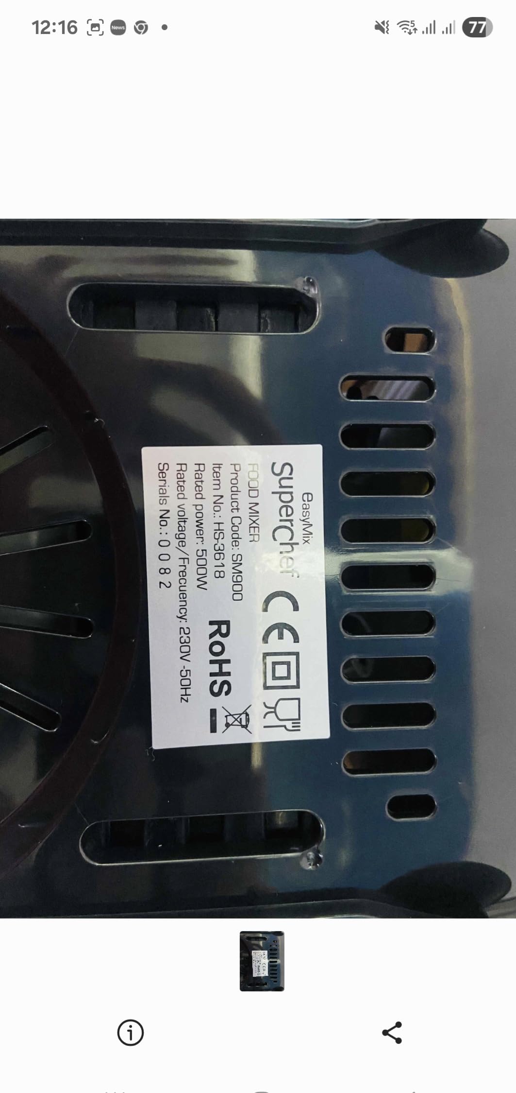 Batidora, Amasadora EasyMix SM900, 500W de potencia, Mezcla y amasa, bol de 3Litros de acero inoxidable con accesorio para batir y amasar