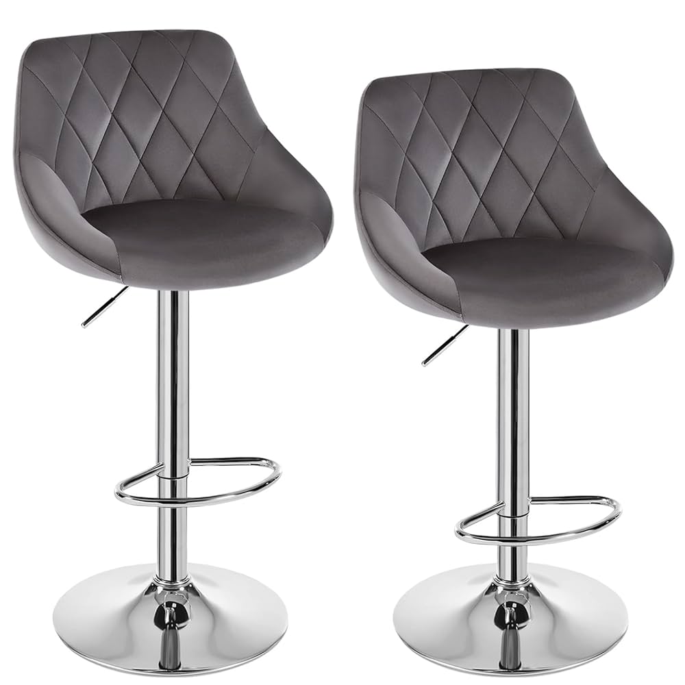 WOLTU Bar Stools Set Of 2, Breakfast Kitchen Counter Barstools With Backrests And Footrests, Velvet, Dark Green