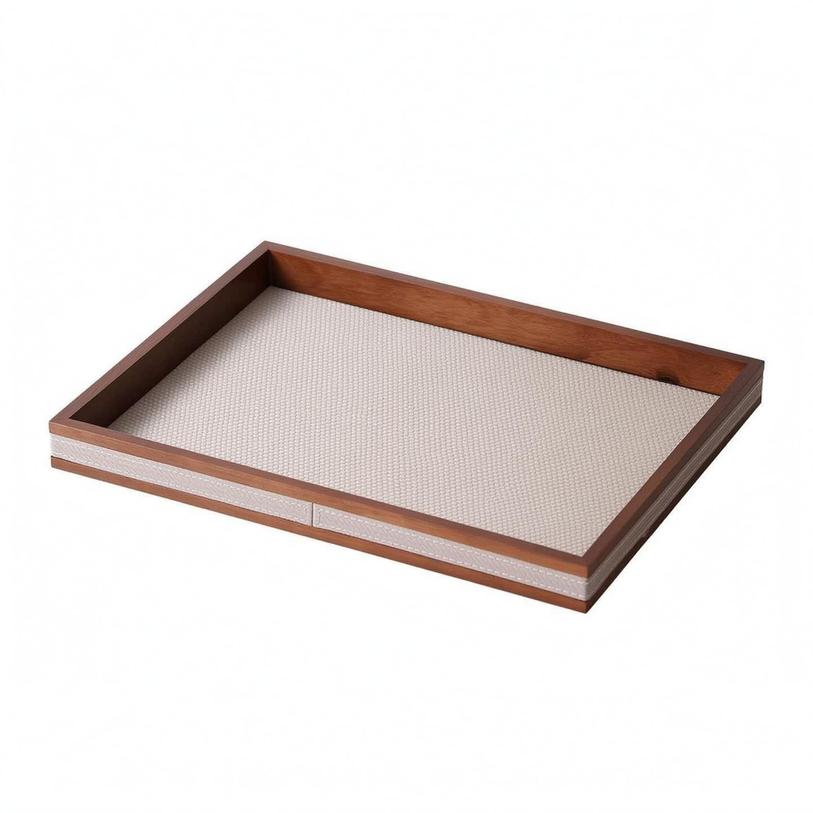 Bandeja Rectangular para Servir Bandeja de Servicio Bandeja de Mesa Bandeja de Presentación con Marco de Madera y Superficie de PU Base de MDF Estable, Beige