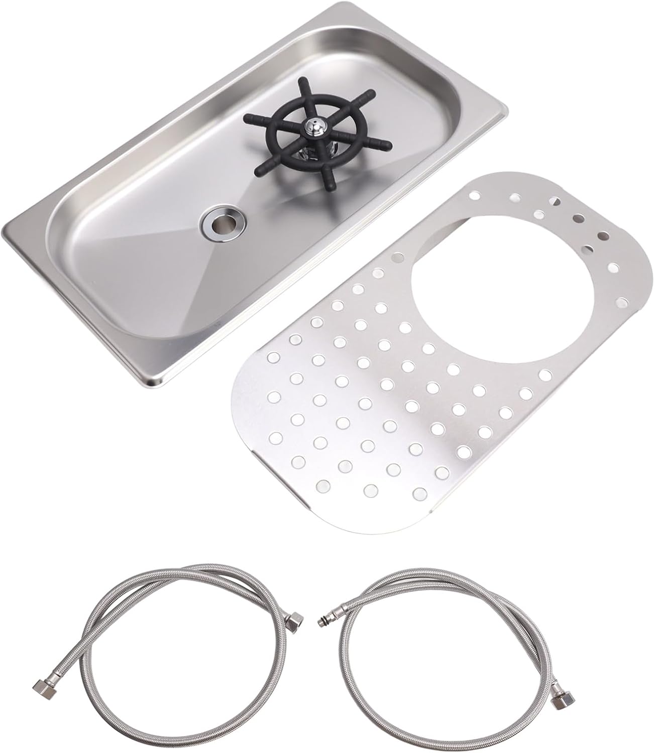 Kikumi 304 Stainless Steel Pitcher Rinser Cup Washing Machine Glass Washer Rinser High Pressure Washing Flow Drip Tray with Hose for Bar Cafe (Stainless Steel Colour a)