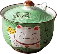 Vista 13 de Cerámica japonesa Maneki Neko Lucky Cat Azúcar Sal Pimienta Tarro de almacenamiento con tapa y cuchara